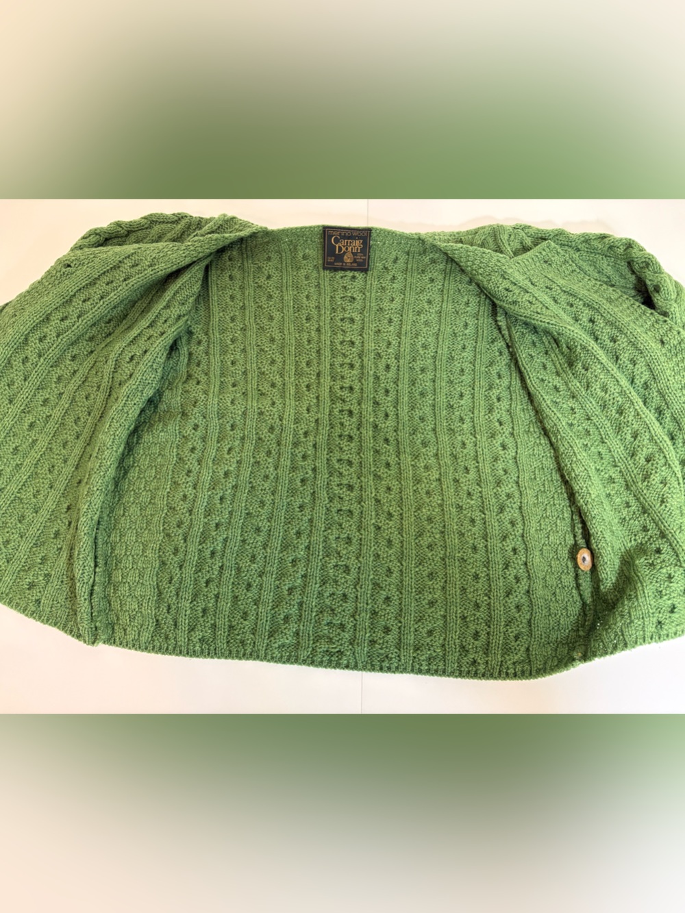 Vintage 80s/90s Carraig Donn Irish Merino Wool Cable Knit Cardigan Green EUC M - Picture 3 of 6